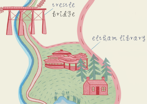 Detailed illustration of Eltham Library in Alistair Knox Park